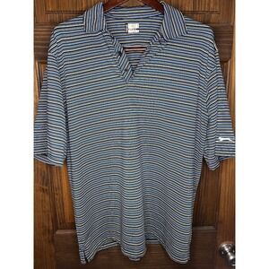 Slazenger Golf Polo Shirt UPF 30 Wicking Stretch Striped Blue Yellow Large